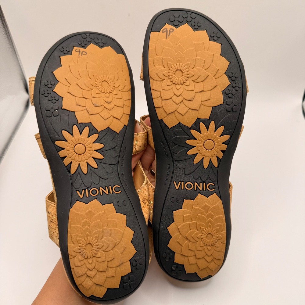 Vionic Amber Gold Cork Adjustable Backstrap Sandals Womens 11 Orthaheel Comfort - Picture 6 of 6